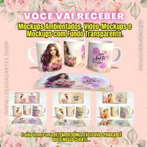 pack de artes para sublimação de canecas dia da mulher