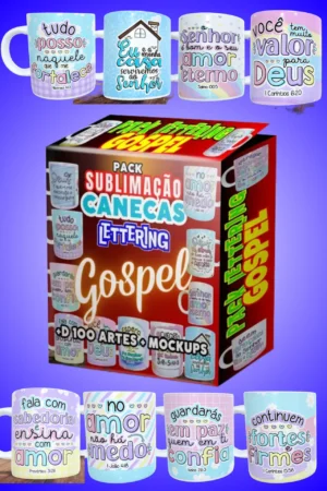 pack de artes para sublimação de canecas gospel lettering gospel