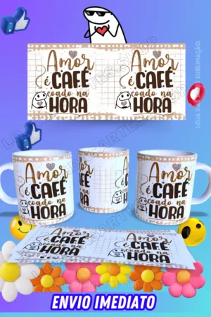 arte para sublimação de canecas flork com café