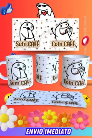 arte para sublimação de caneca flork com café