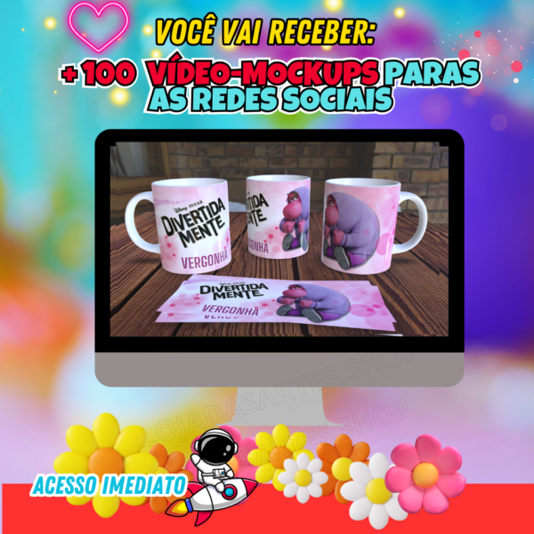 100 artes canecas divertifdamente 2 com mockups, mocups ambientados, vídeo mochups