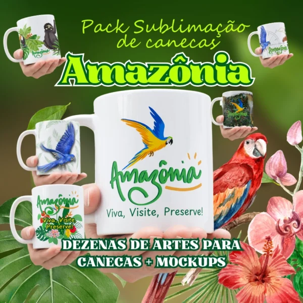 artes para sublimação de canecas tem amazônia