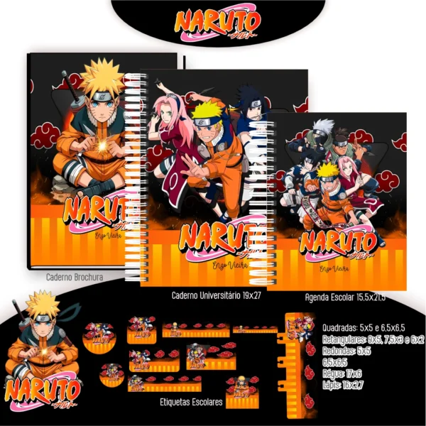 Kit Papelaria NARUTO. Escolar e Saúde