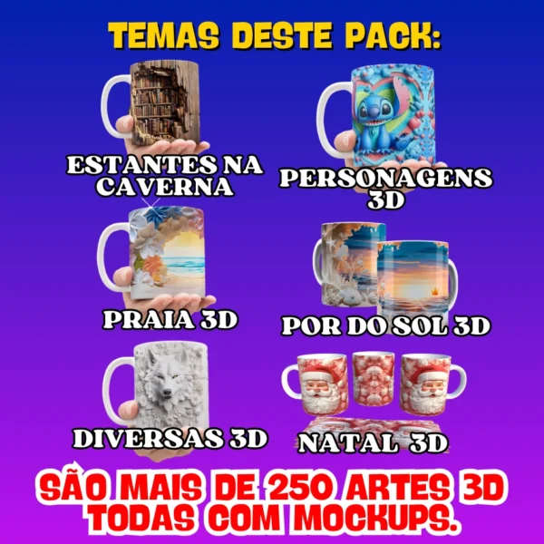 PACK SUBLIMAÇÃO DE CANECAS ARTES EM 3D - LANÇAMENTO 2025 - Image 3