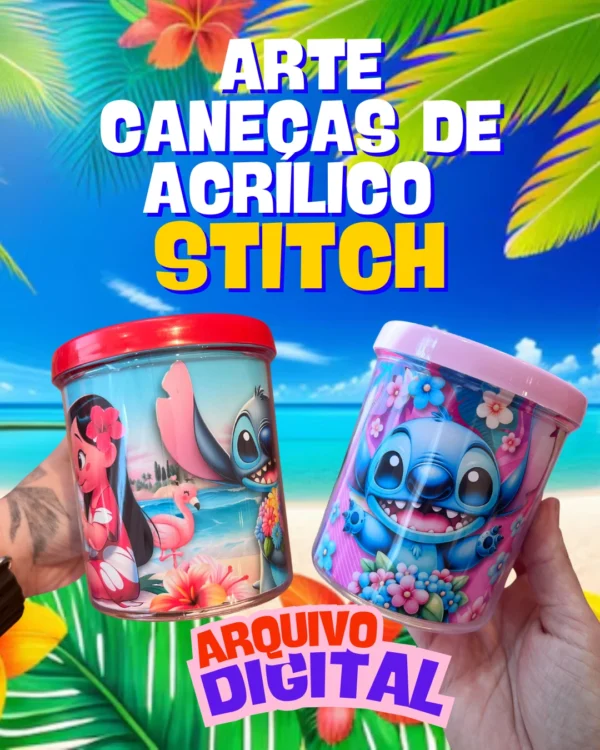 PACK ARTE PARA CANECAS DE ACRÍLICO DO STITCH + BÔNUS
