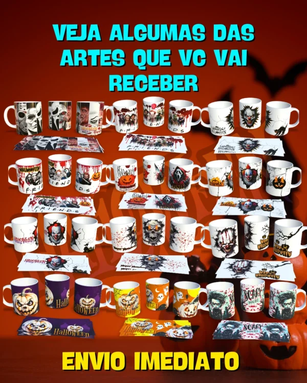 PACK ARTES PARA CANECAS HALLOWEEN + BÔNUS ARTES PARA CAMISAS - Imagem 4